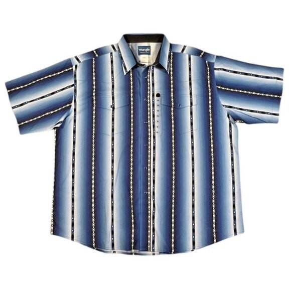 Wrangler Men’s XXL Blue Aztec Stripe Pearl Snap Western Shirt - Picture 4 of 12